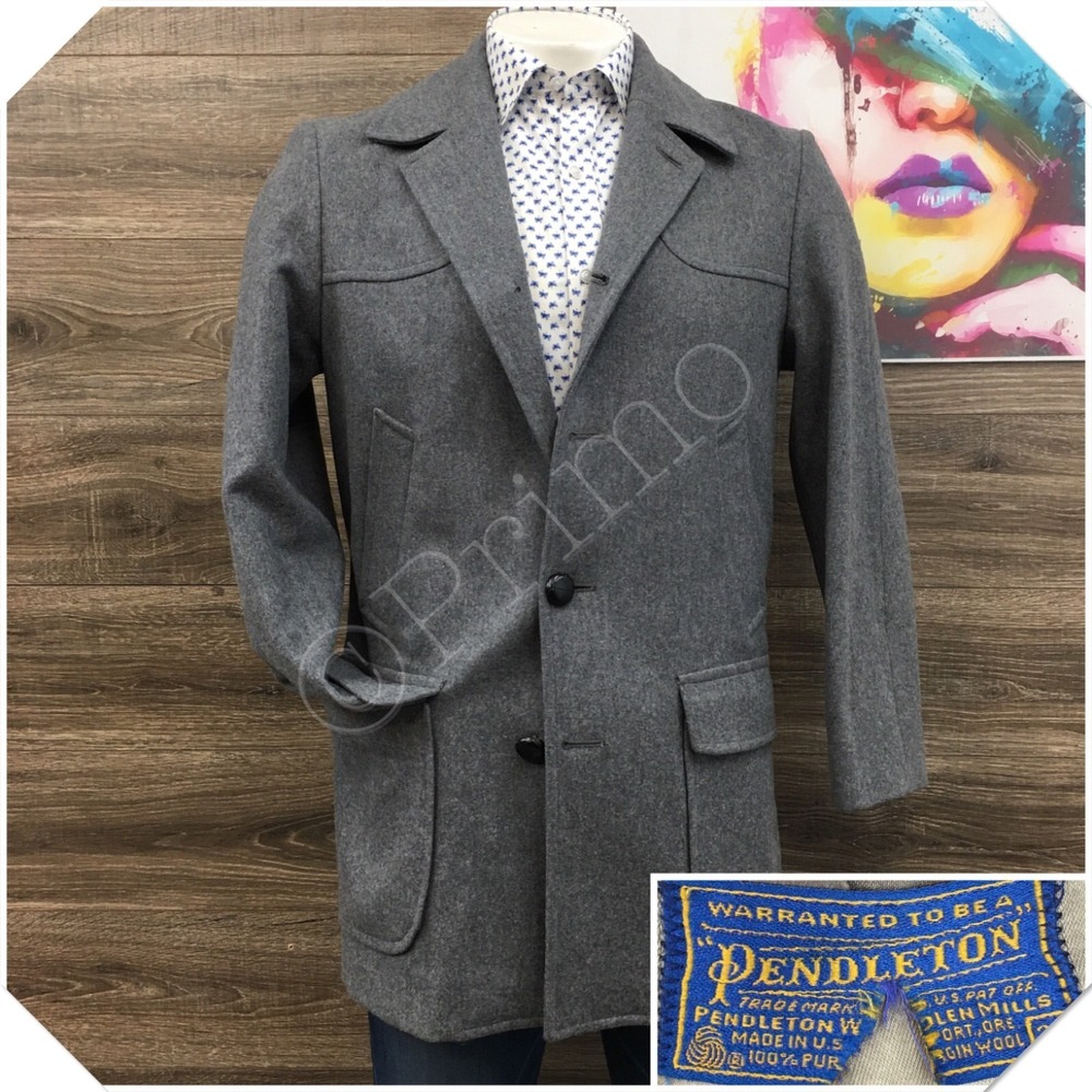 VINTAGE PENDLETON Mens Wool Long Coat Casual Jacket Size 38 Classic Suit USA